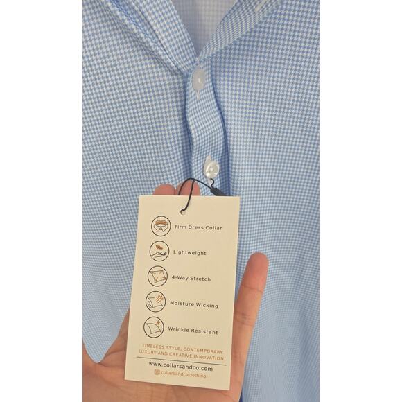 Collars and Co Polo Mens Blue Dress Collar Short Sleeve Houndstooth Shirt XL - Picture 5 of 10